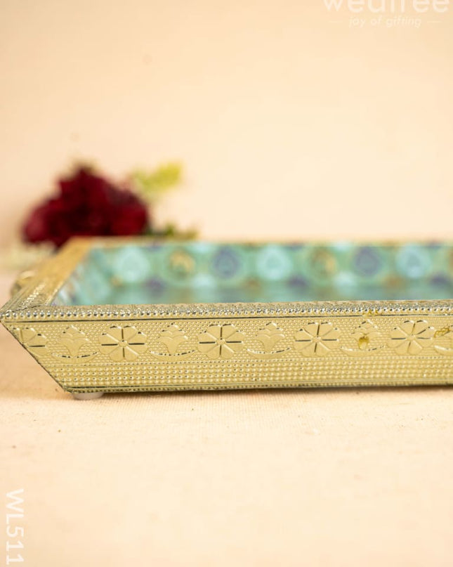 Digital Printed Meenakari Tray - Peacock Design - WL5112 Meenakari Trays & Plates