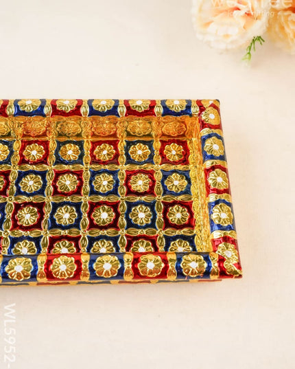 Meenakari Tray - Red & Blue - 10x6 inch - WL5952-1 - Meenakari Trays & Plates