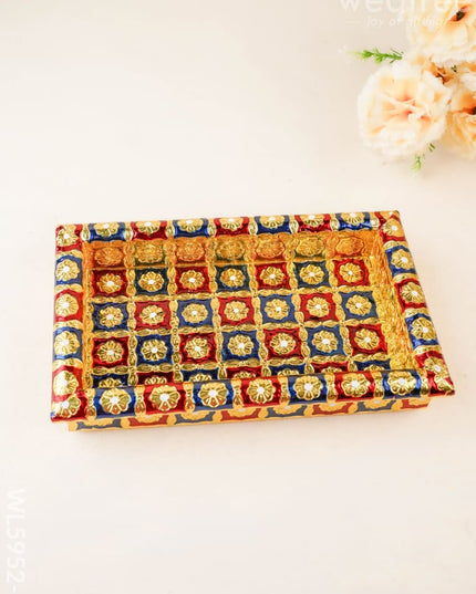 Meenakari Tray - Red & Blue - 10x6 inch - WL5952-1 - Meenakari Trays & Plates