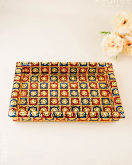 Meenakari Tray - Red & Blue - 12X8 inch - WL5952-2 - Meenakari Trays & Plates