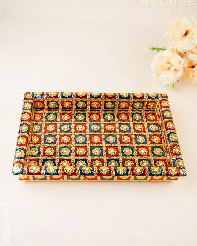 Meenakari Tray - Red & Blue - 12X8 inch - WL5952-2 - Meenakari Trays & Plates
