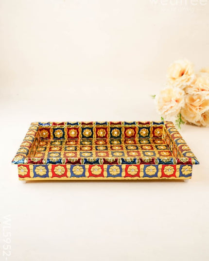 Meenakari Tray - Red & Blue - 12X8 inch - WL5952-2 - Meenakari Trays & Plates