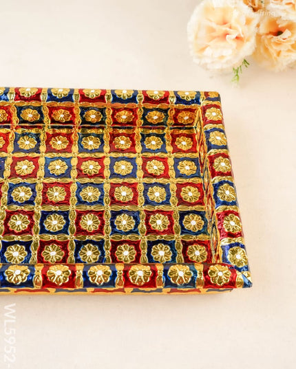 Meenakari Tray - Red & Blue - 12X8 inch - WL5952-2 - Meenakari Trays & Plates