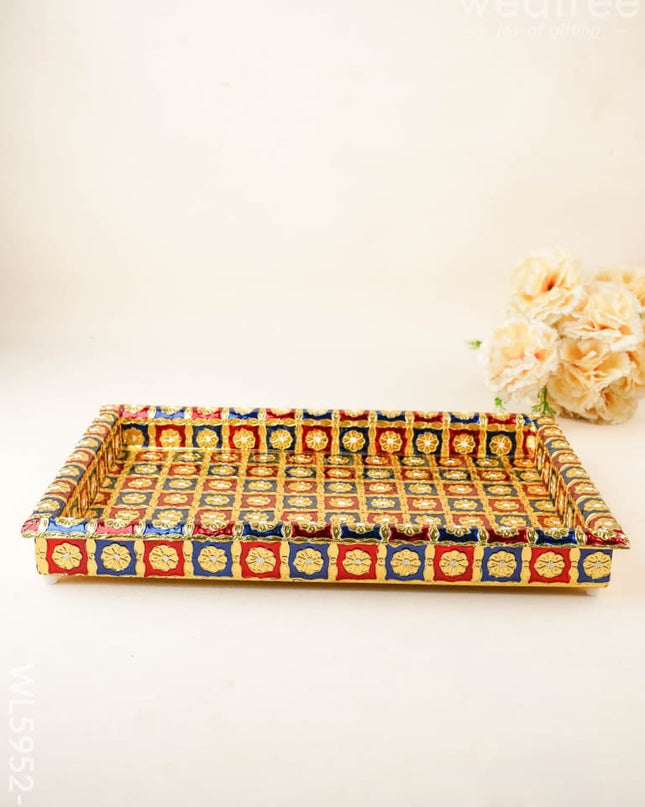 Meenakari Tray - Red & Blue - 15X10 inch - WL5952-3 - Meenakari Trays & Plates