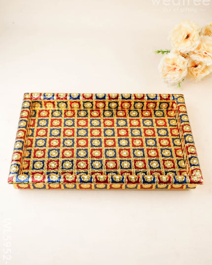 Meenakari Tray - Red & Blue - 15X10 inch - WL5952-3 - Meenakari Trays & Plates