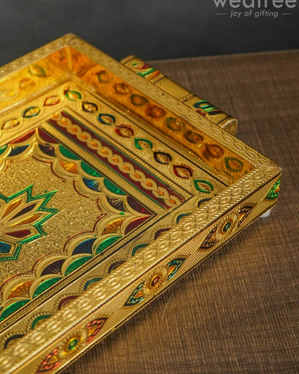 Meenakari Tray with Deepam Design - 12X8Inches - WL1043 - Meenakari Trays & Plates