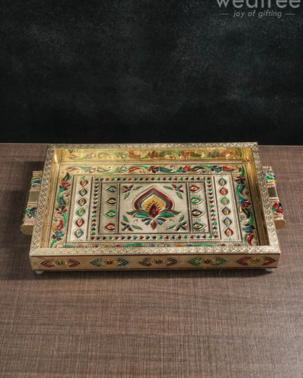 Meenakari Tray With Deepam Design - 11X7Inches Wl1043 Premium Trays & Plates