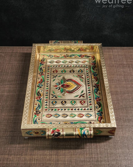 Meenakari Tray With Deepam Design - 11X7Inches Wl1043 Premium Trays & Plates