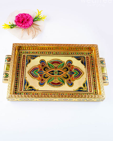 Meenakari Tray with Deepam Design - 12X8Inches - WL1043 - Meenakari Trays & Plates