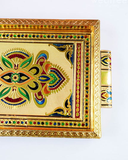 Meenakari Tray with Deepam Design - 12X8Inches - WL1043 - Meenakari Trays & Plates