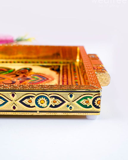 Meenakari Tray with Deepam Design - 12X8Inches - WL1043 - Meenakari Trays & Plates