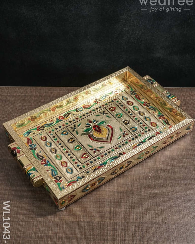 Meenakari Tray With Deepam Design - 11X7Inches Wl1043 Premium Trays & Plates