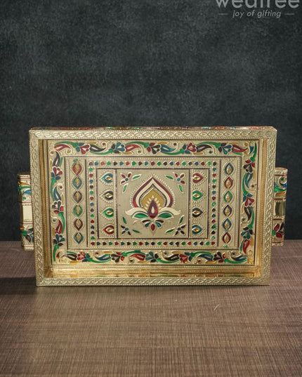 Meenakari Tray With Deepam Design - 11X7Inches Wl1043 Premium Trays & Plates