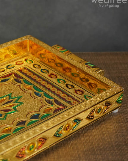 Meenakari Tray with Deepam Design - 12X8Inches - WL1043 - Meenakari Trays & Plates