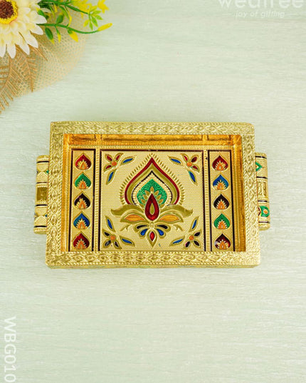 Meenakari Tray with Deepam Design - 6 inch - WBG0102 - Trays & Plates RG