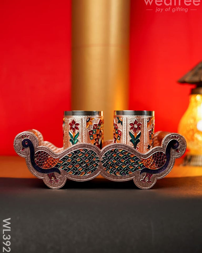 Meenakari Tray With Set Of 2 Glass - Wl3928 Trays & Plates