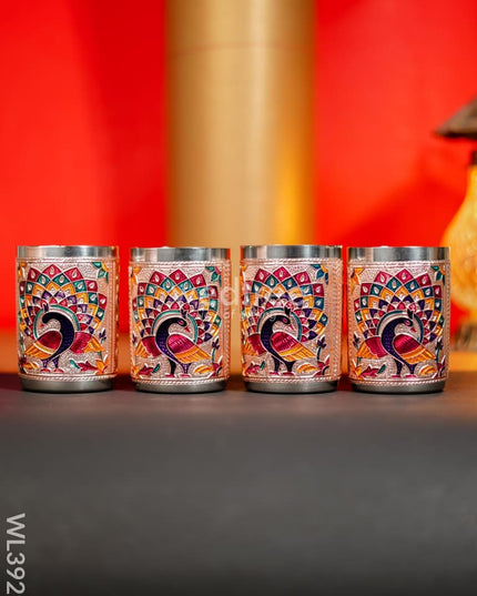 Meenakari Tray With Set Of 4 Glass - Wl3929 Trays & Plates