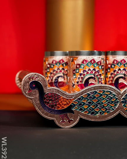 Meenakari Tray With Set Of 4 Glass - Wl3929 Trays & Plates