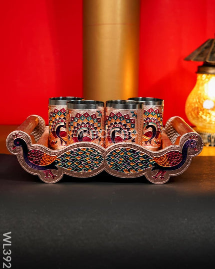 Meenakari Tray With Set Of 4 Glass - Wl3929 Trays & Plates