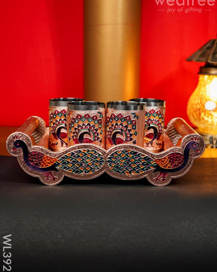 Meenakari Tray With Set Of 4 Glass - Wl3929 Trays & Plates