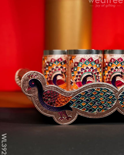 Meenakari Tray With Set Of 4 Glass - Wl3929 Trays & Plates