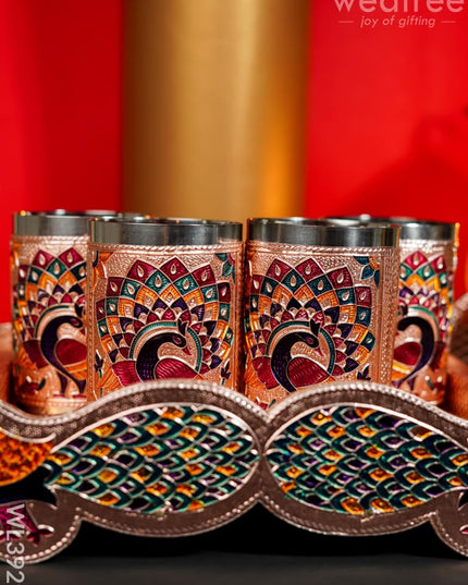 Meenakari Tray With Set Of 4 Glass - Wl3929 Trays & Plates