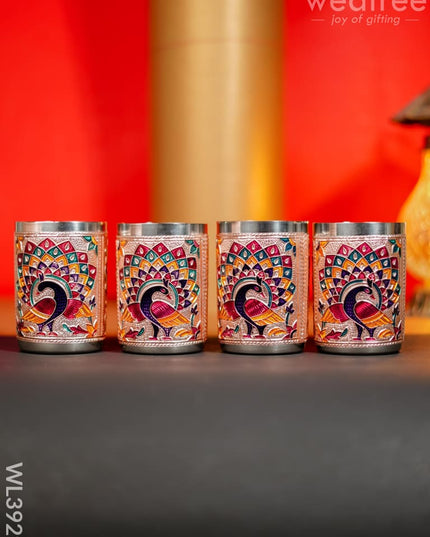 Meenakari Tray With Set Of 4 Glass - Wl3929 Trays & Plates