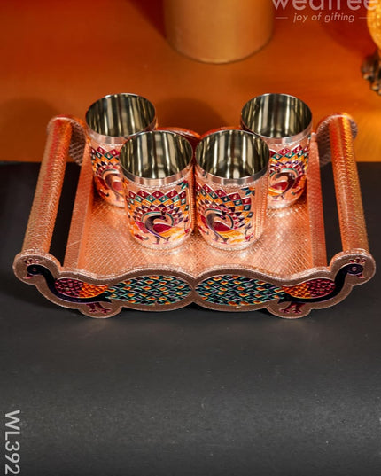Meenakari Tray With Set Of 4 Glass - Wl3929 Trays & Plates