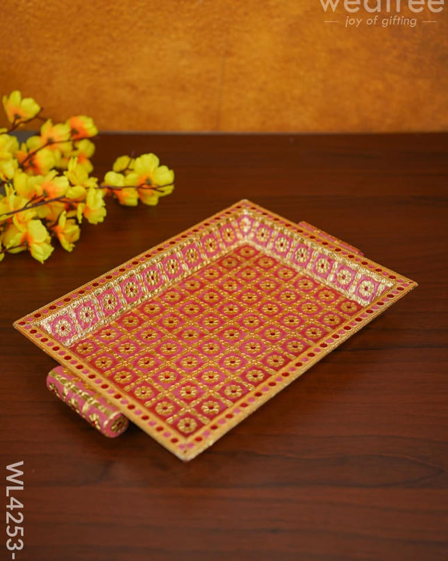 Floral Printed Meenakari Tray - Wl4253 Pink Trays & Plates