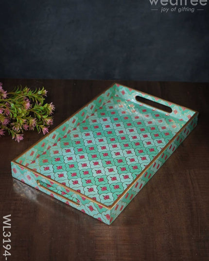 Digital Printed Meenakari Trays (Teal) - Wl3194 Medium Wooden