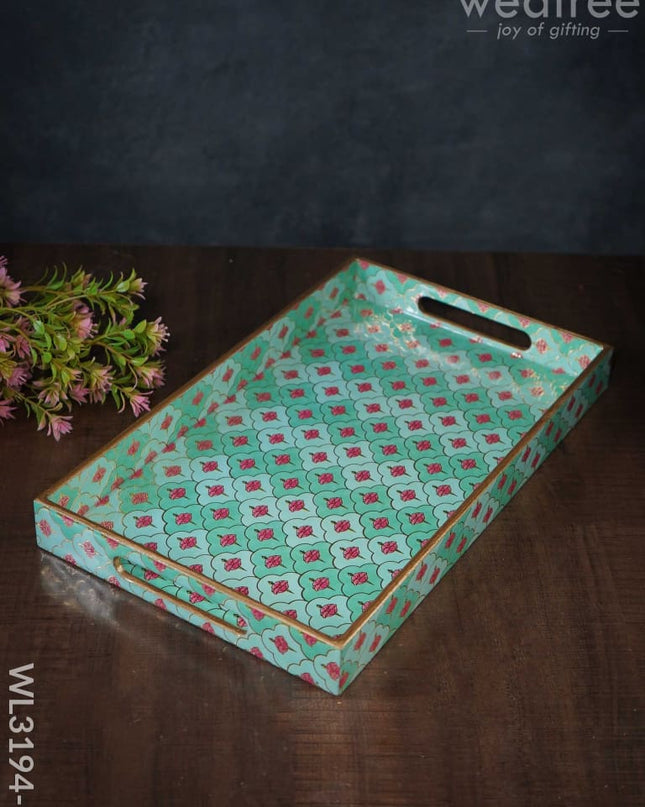 Digital Printed Meenakari Trays (Teal) - Wl3194 Medium Wooden