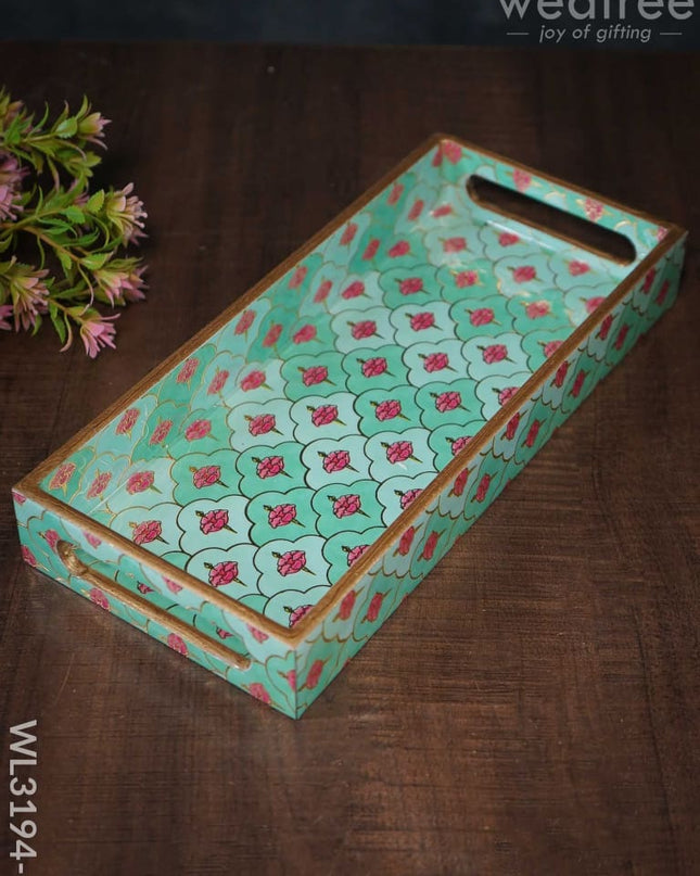 Digital Printed Meenakari Trays (Teal) - Wl3194 Small Wooden