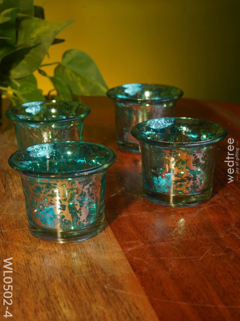 Mercury Glass T Light Holder 2.5 Inch - Set Of 4 Wl0502 Blue Candles And Votives