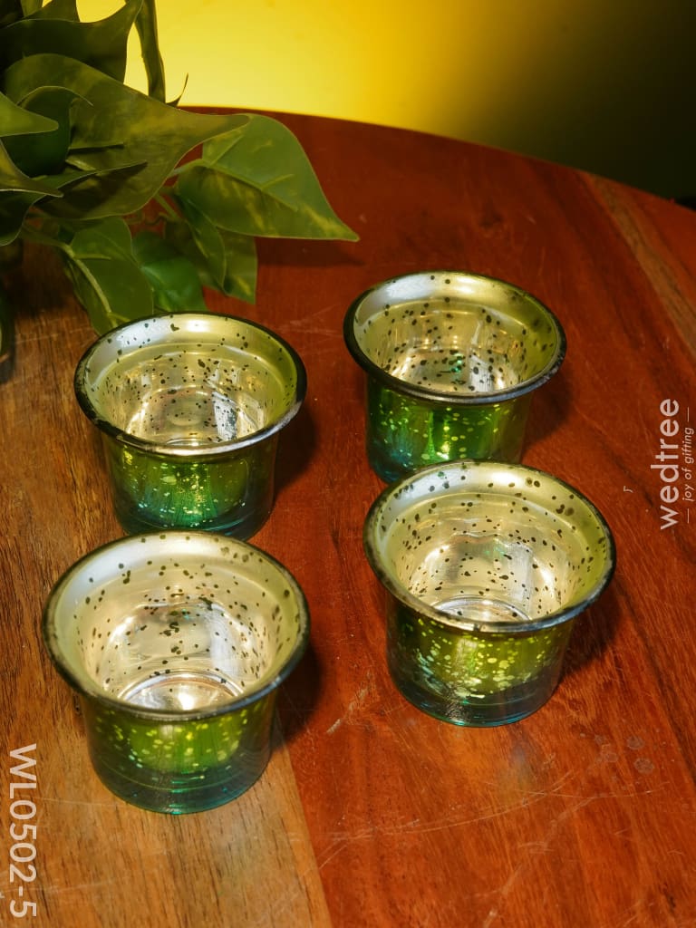 Mercury Glass T Light Holder 2.5 Inch - Set Of 4 Wl0502 Green & Blue Candles And Votives