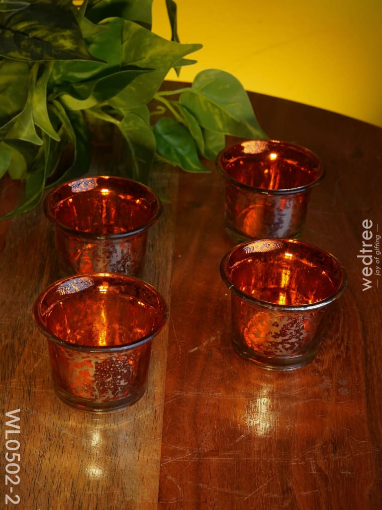 Mercury Glass T Light Holder 2.5 Inch - Set Of 4 Wl0502 Orange Candles And Votives