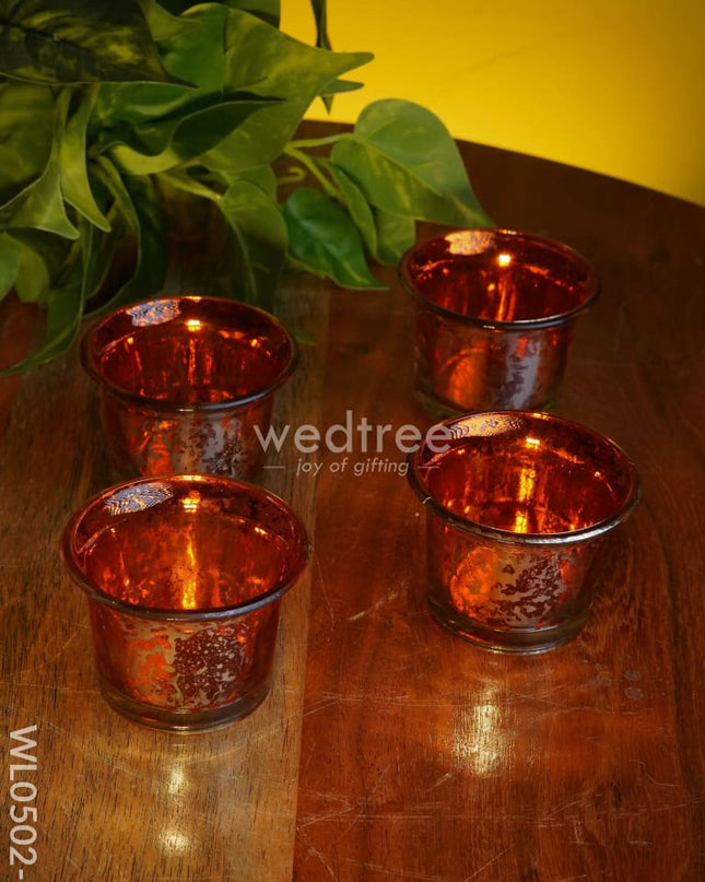 Mercury Glass T Light Holder 2.5 Inch - Set Of 4 Wl0502 Orange Candles And Votives