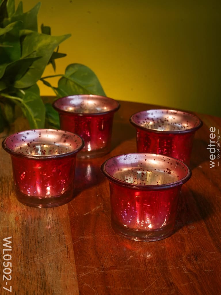 Mercury Glass T Light Holder 2.5 Inch - Set Of 4 Wl0502 Red And Pink Candles Votives