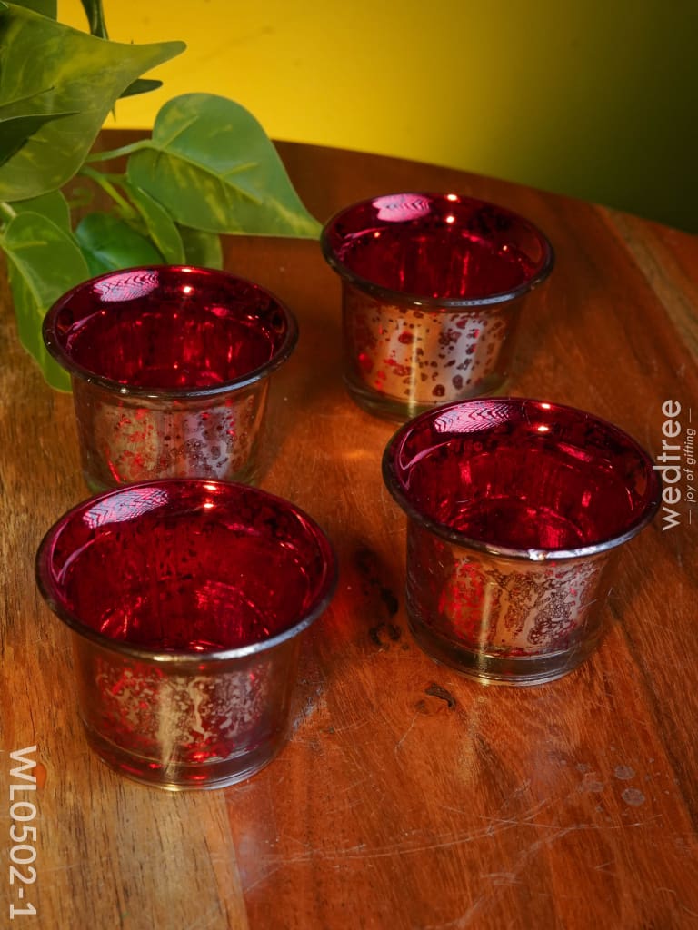 Mercury Glass T Light Holder 2.5 Inch - Set Of 4 Wl0502 Red Candles And Votives