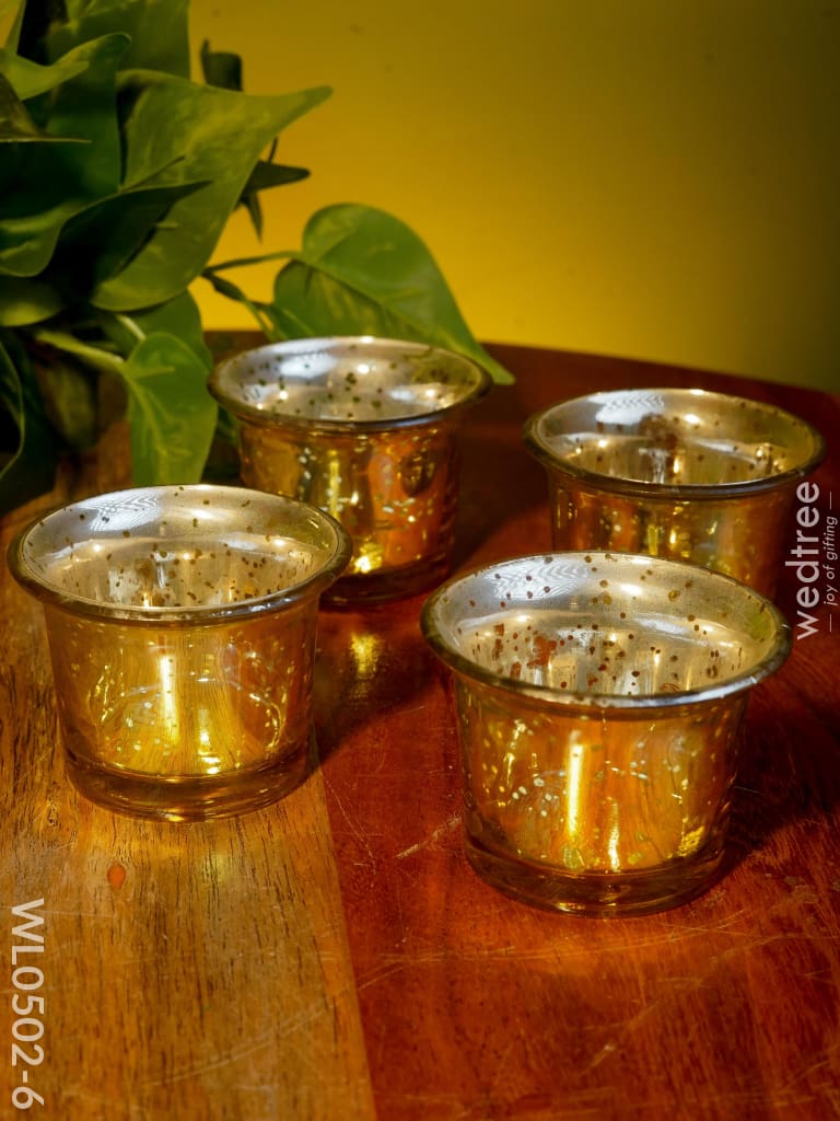 Mercury Glass T Light Holder 2.5 Inch - Set Of 4 Wl0502 Yellow And White Candles Votives