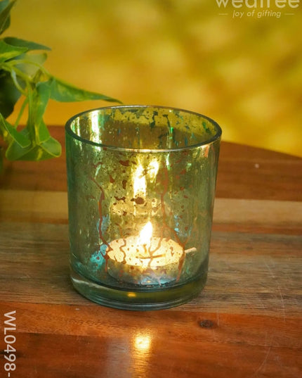 Mercury Glass T-Light Holder 3 Inches - Set Of 4 Blue Candles And Votives