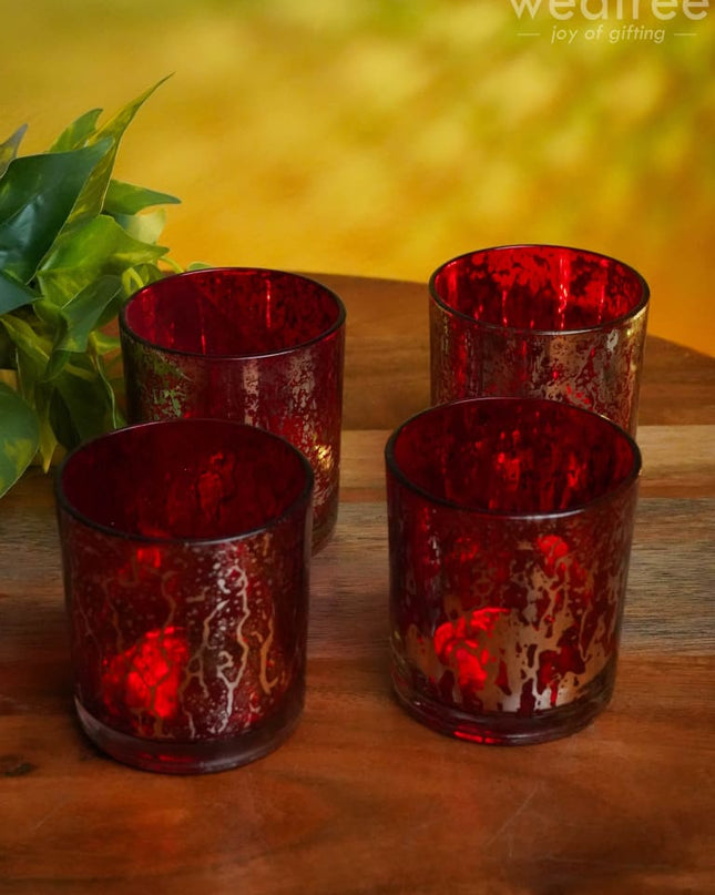 Mercury Glass T-Light Holder 3 Inches - Set Of 4 Candles And Votives