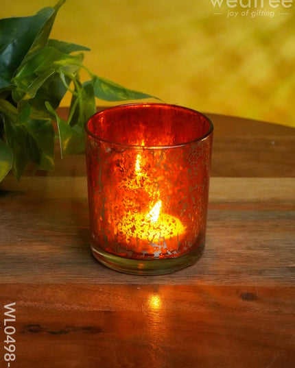 Mercury Glass T-Light Holder 3 Inches - Set Of 4 Orange Candles And Votives