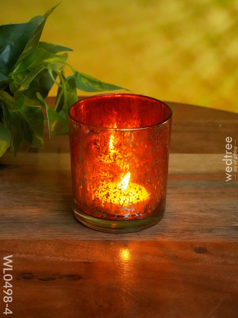 Mercury Glass T-Light Holder 3 Inches - Set Of 4 Orange Candles And Votives