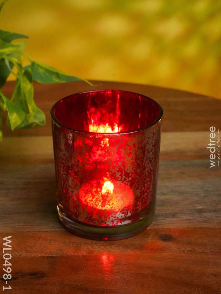 Mercury Glass T-Light Holder 3 Inches - Set Of 4 Red Candles And Votives
