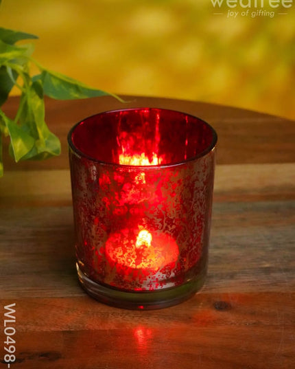 Mercury Glass T-Light Holder 3 Inches - Set Of 4 Red Candles And Votives