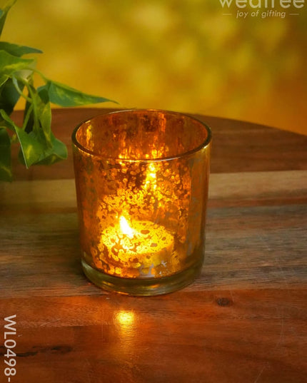 Mercury Glass T-Light Holder 3 Inches - Set Of 4 Yellow Candles And Votives