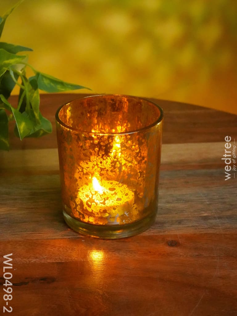 Mercury Glass T-Light Holder 3 Inches - Set Of 4 Yellow Candles And Votives