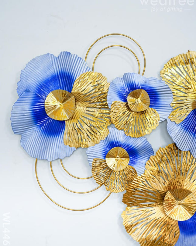 Metal Blue-Gold Flowers Wall Hanging Decor - Wl4465