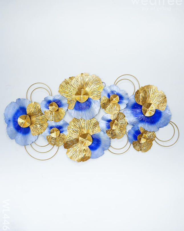 Metal Blue-Gold Flowers Wall Hanging Decor - Wl4465
