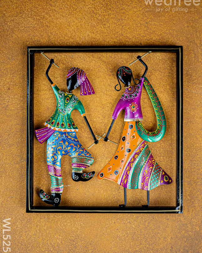 Metal Dandiya Couple Wall Hanging Frame - WL5252 - Metal Decor Hanging